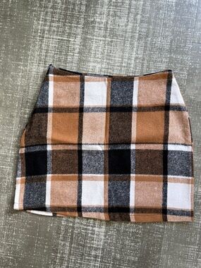 SHEIN Brown Black Cream Plaid Mini Skirt